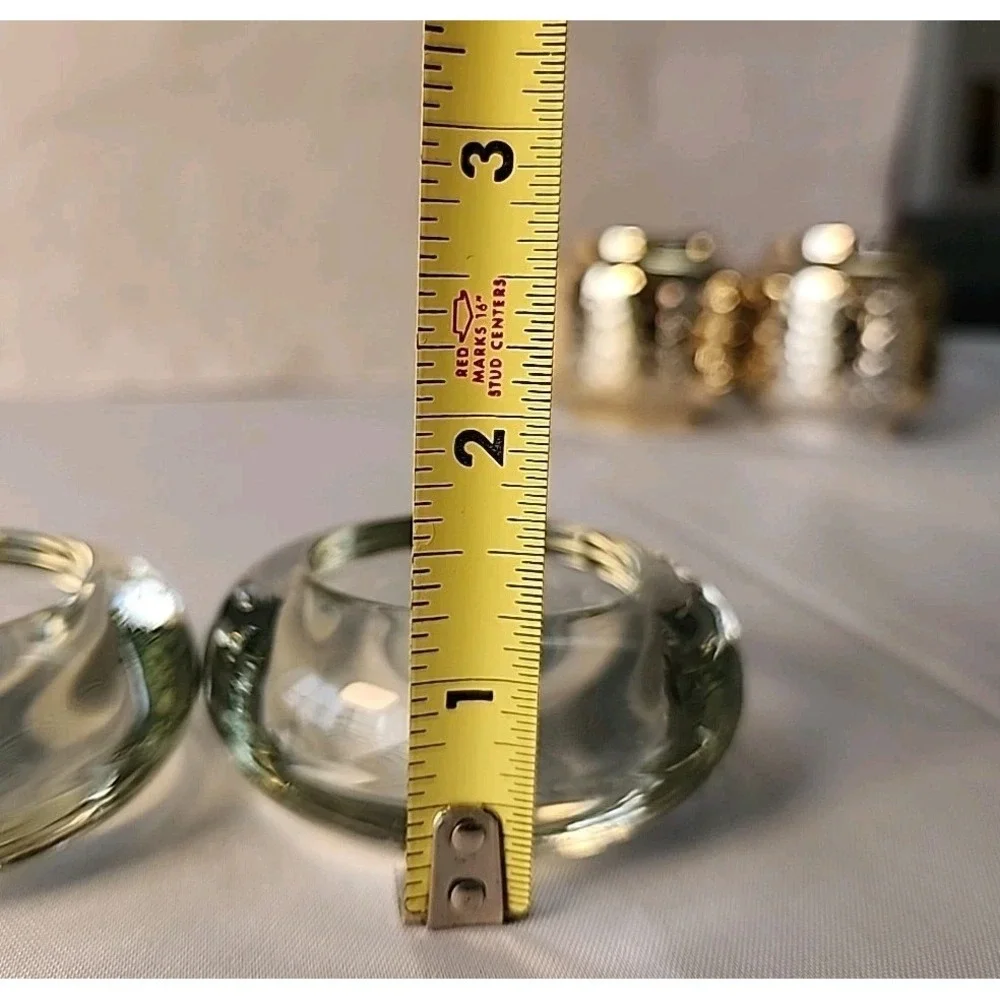Lot 4 Votive/Tea Light Holders Hammered Gold Cut Out 2pc & Heavy Round Glass 2pc